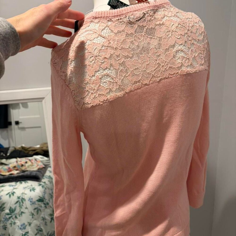 Women's Lauren Ralph-lauren Baby Pink Lace Detail Sweater Size Small